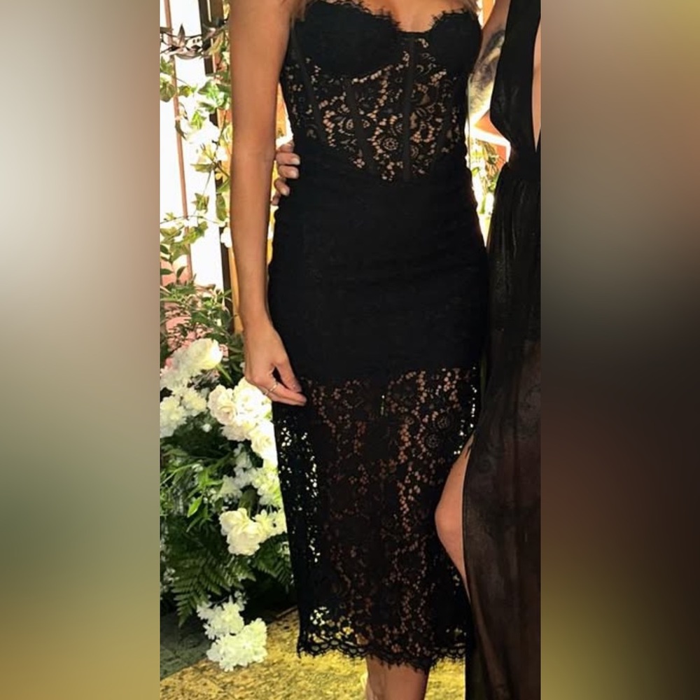 Bardot black lace bustier style dress